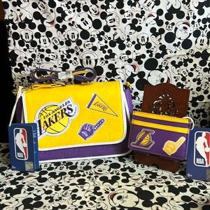 Loungefly NBA LA Lakers Patch Icons Crossbody Purse & Card Holder Set NWT